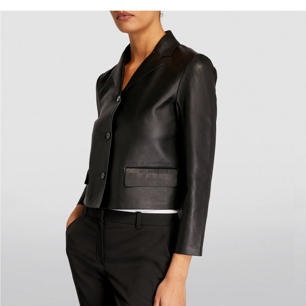 Theory black cropped leather jacket